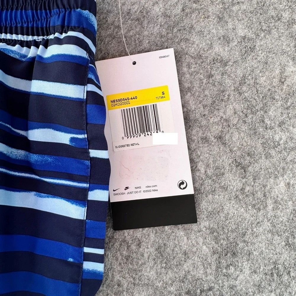 Nike Swim Mens Blue Striped 9 Inch Inseam Board Shorts NESSD545-440 Size S NEW